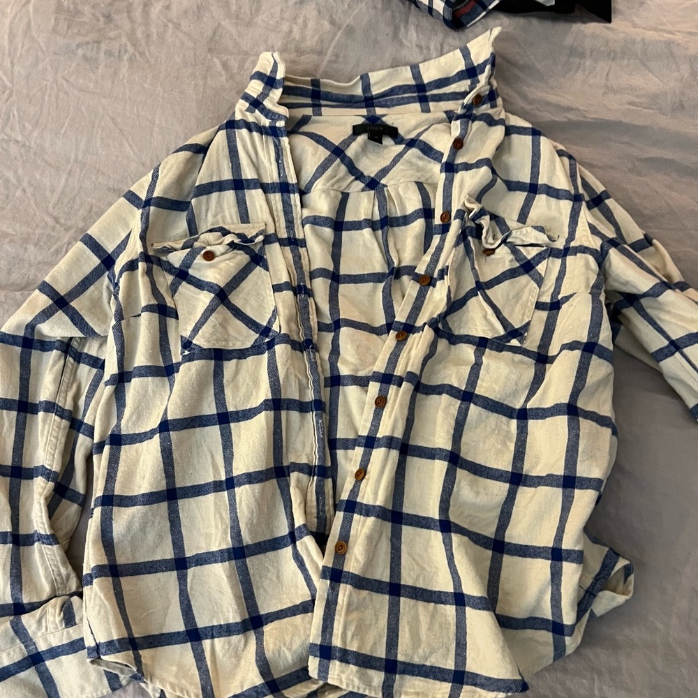 J crew white and blue flannel.